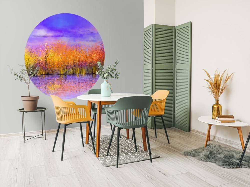 Olieverfschilderij met bomen in de herfst