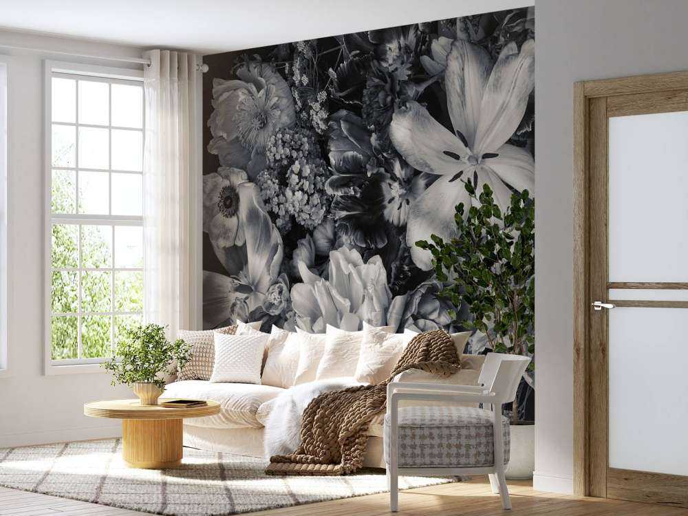 Boeket van bloemen in zwart-wit