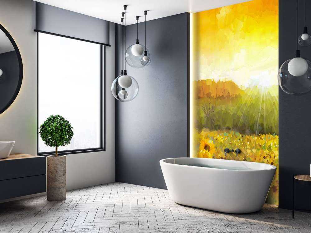 Schilderij van een zonnebloemen landschap