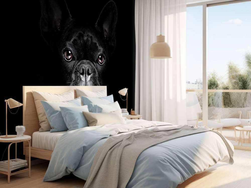 Schattige bulldog met een zwarte achtergrond