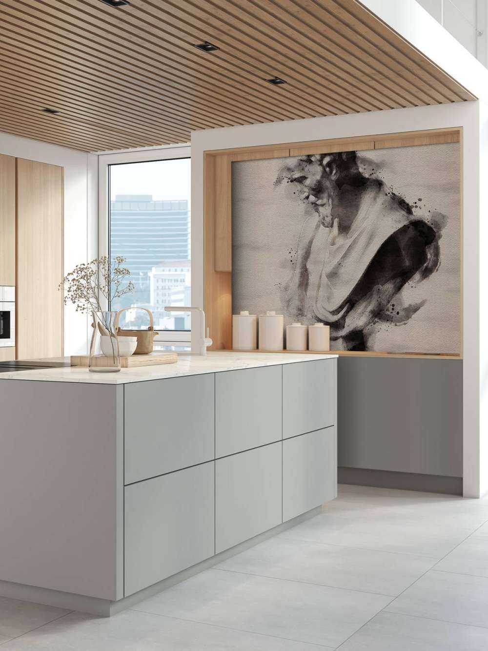 Waterverfschilderij van een Griekse God