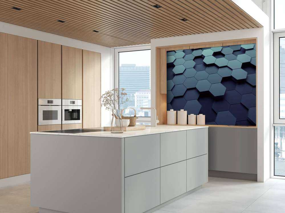 3D weergave van blauwe zeshoeken