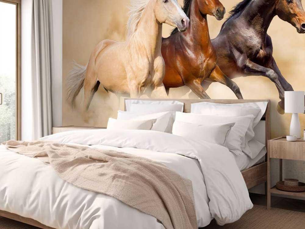 Rennende paarden in de woestijn