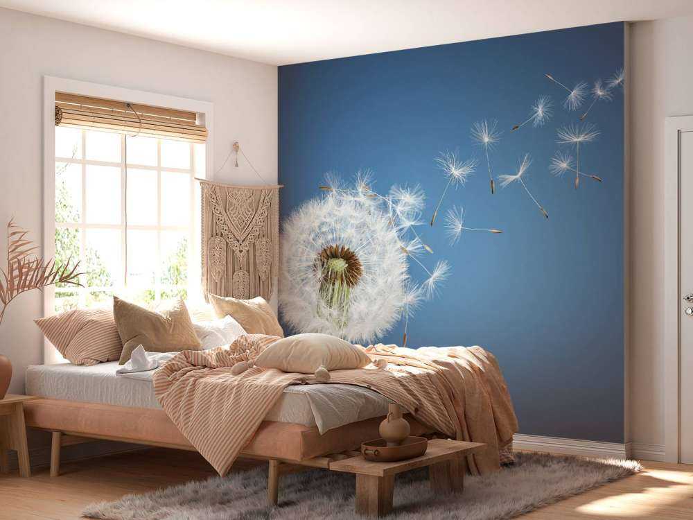 Paardenbloem op blauwe achtergrond