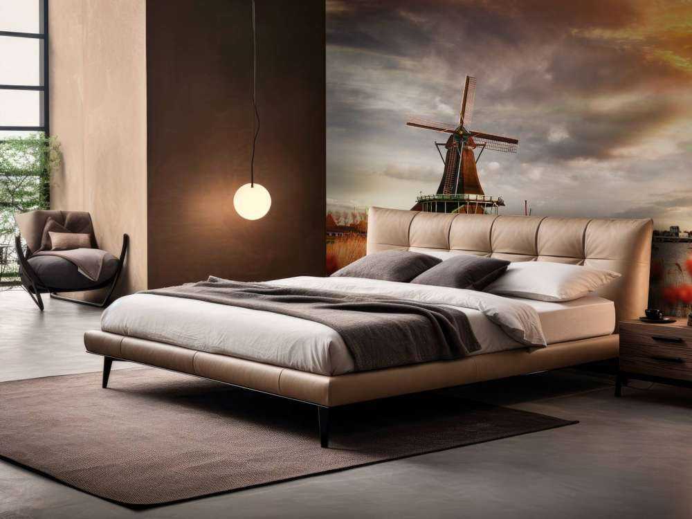 Hollands landschap met molen bij zonsondergang