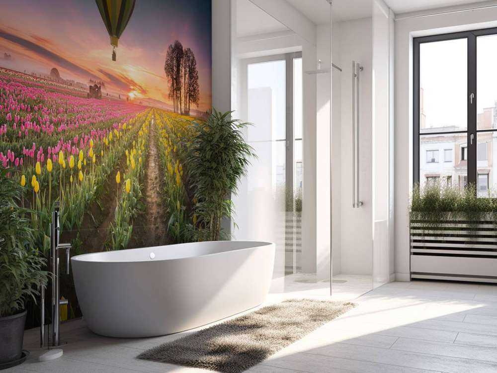 Roze gele tulpenveld