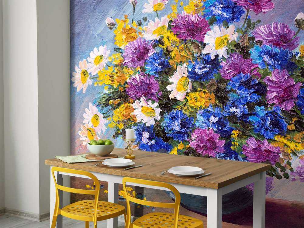 Stilleven van een vaas met kleurrijke bloemen