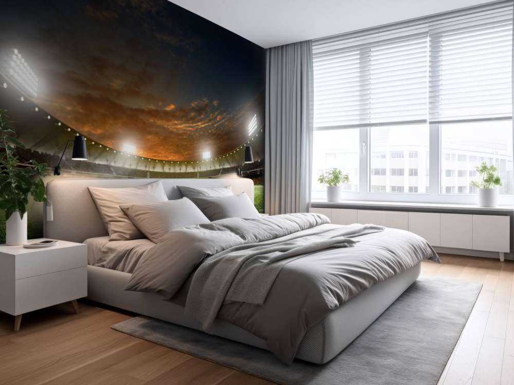 Verlicht voetbalstadion met wolken