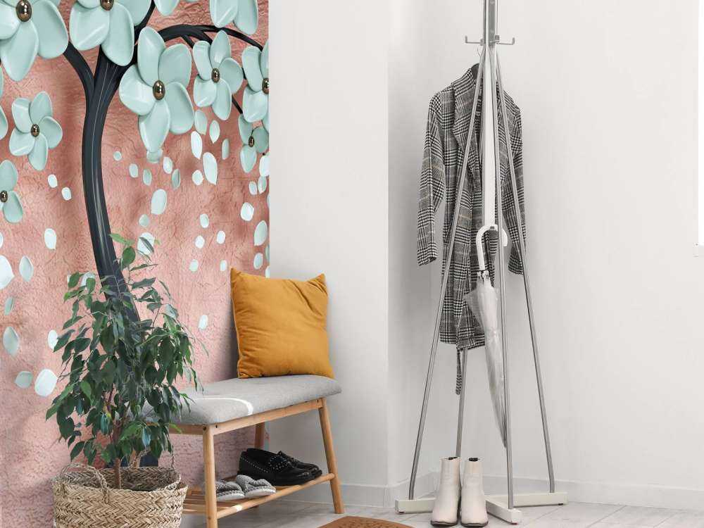 Zwarte fantasieboom met mintkleurige bloemen