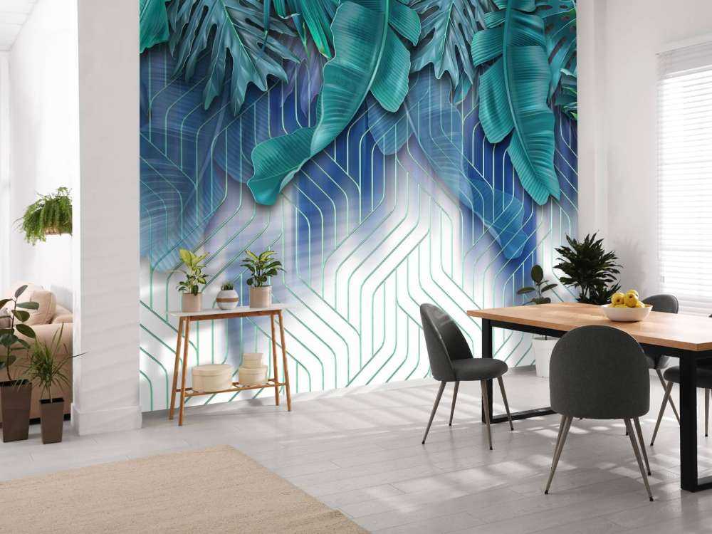 Groene bladeren en grafisch groen lijnenspel