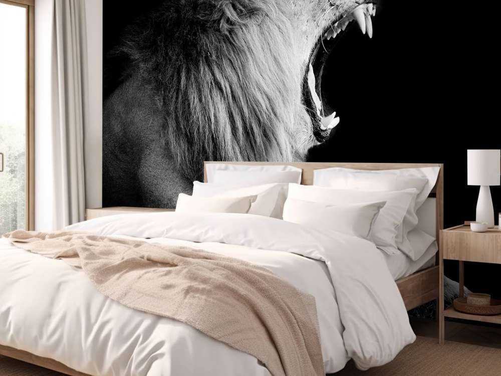 Gevaarlijke Leeuw op Zwarte Achtergrond