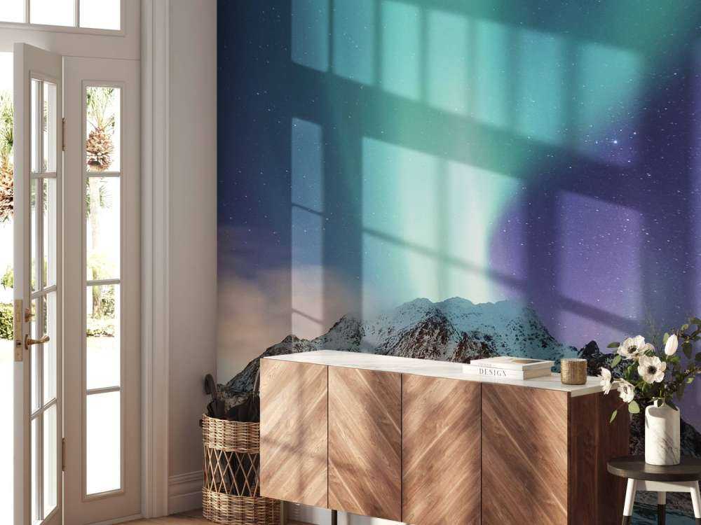 Noorderlicht met Verlichte berg