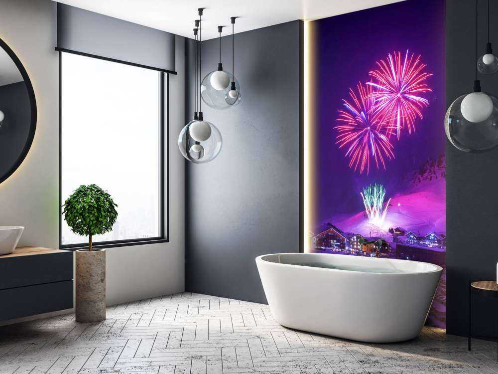 Vuurwerk boven winterdorp