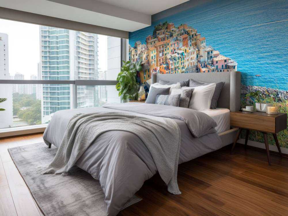 Pastelkust onder azuurblauwe hemel