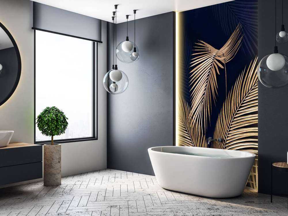 Gouden palmtakken op nachtblauw