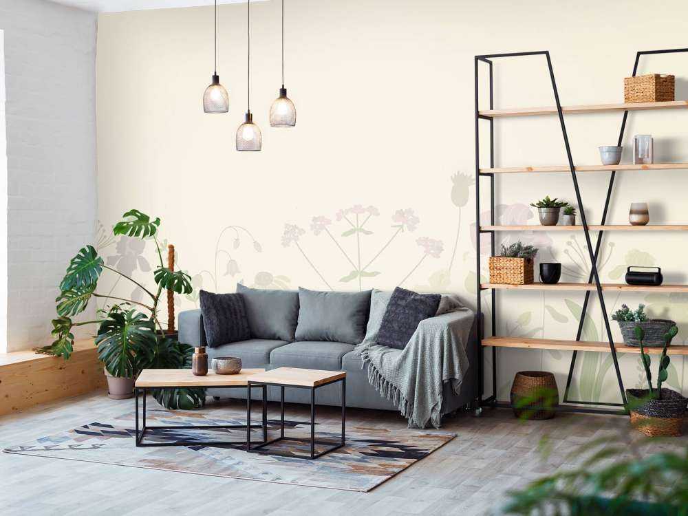 Bloemenveld beige en oud roze