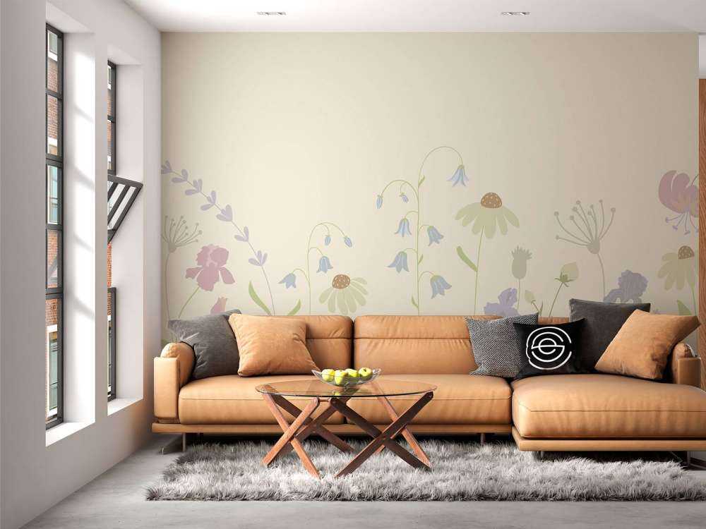 Bloemenveld hoog zand, oud roze, groen en lila