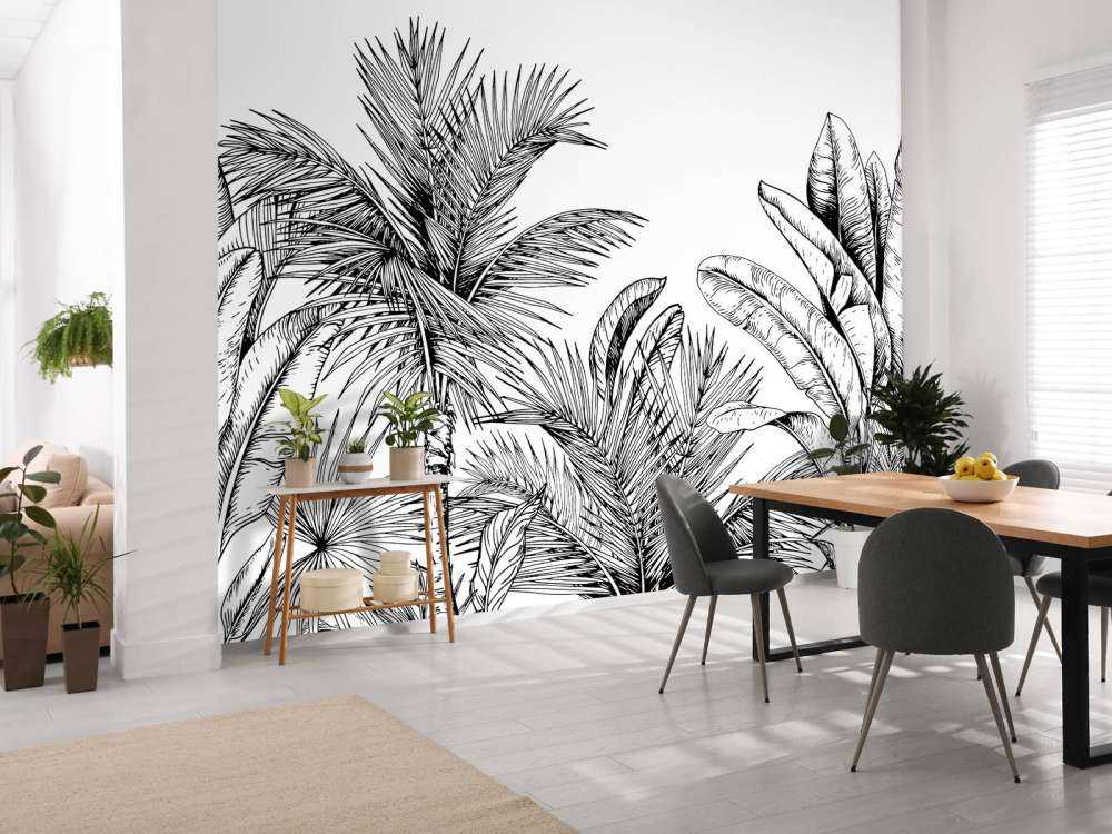 Palmbomen en bananenbladeren