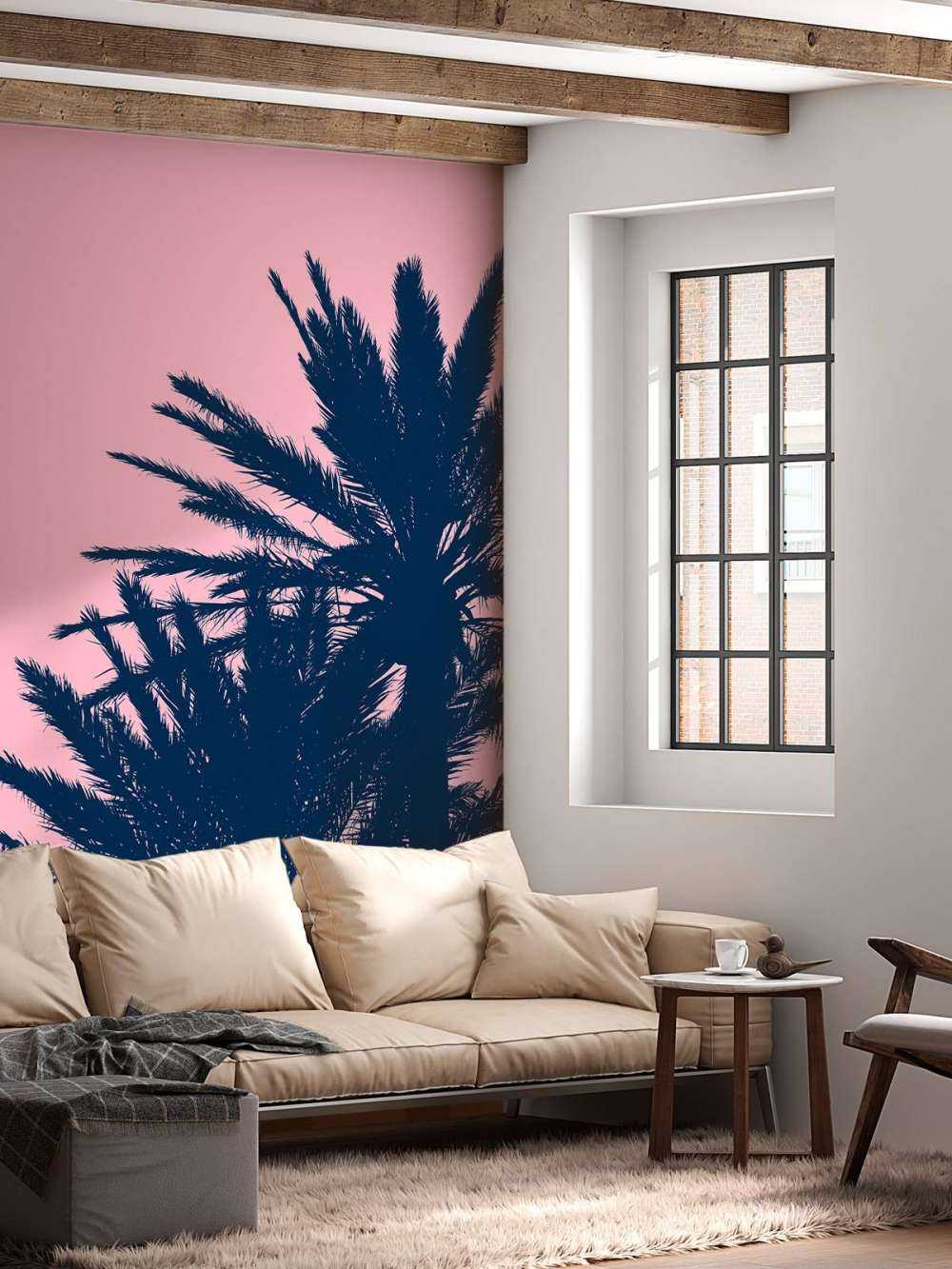 Palmbomen met roze achtergrond