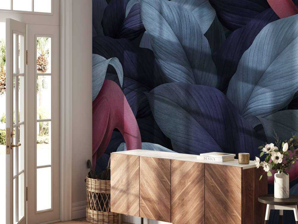 Flamingo's met bladeren