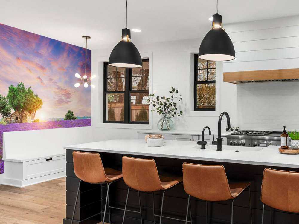 Lavendelveld tijdens zonsopkomst