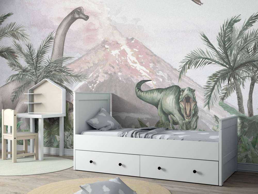 Dino's bij een vulkaan