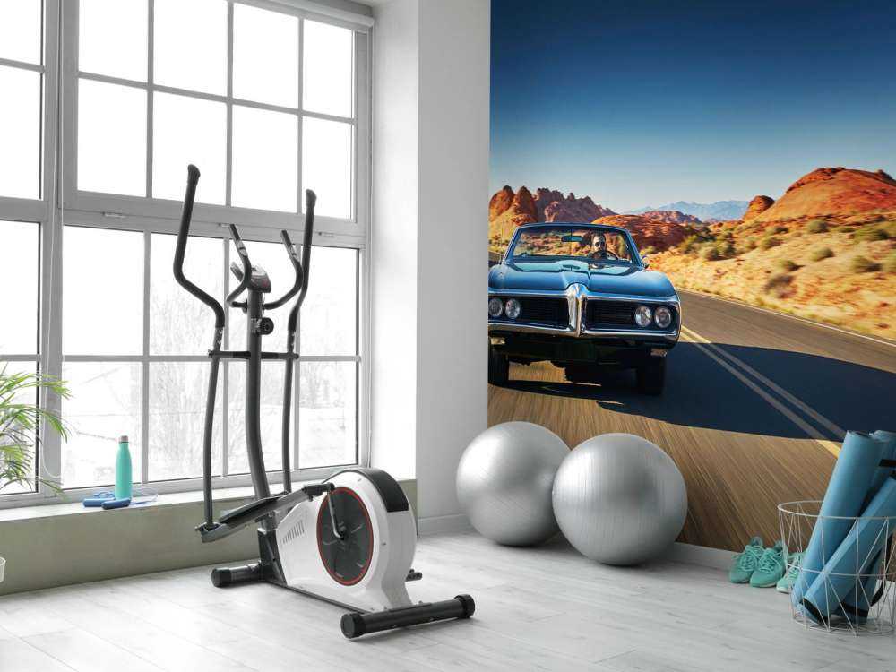 Muscle car in een Amerikaans landschap