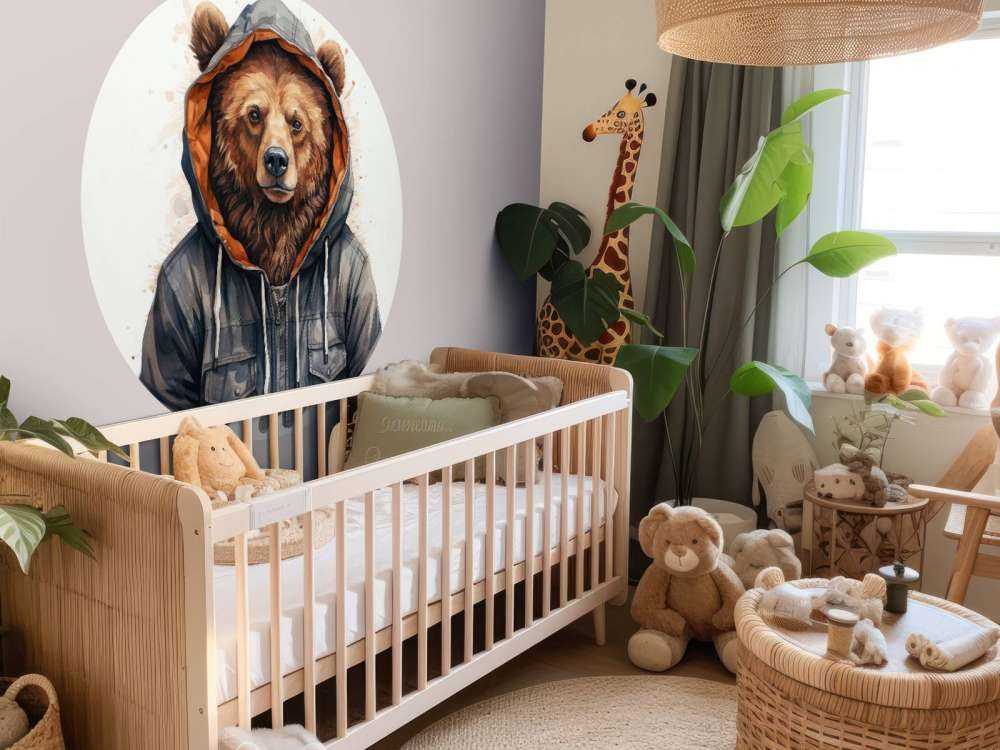 Watercolor Cartoon Grizzly Bear in a Hoodie