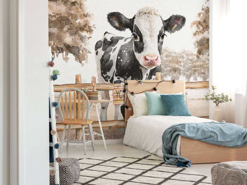 Jonge koe in een weiland taupe