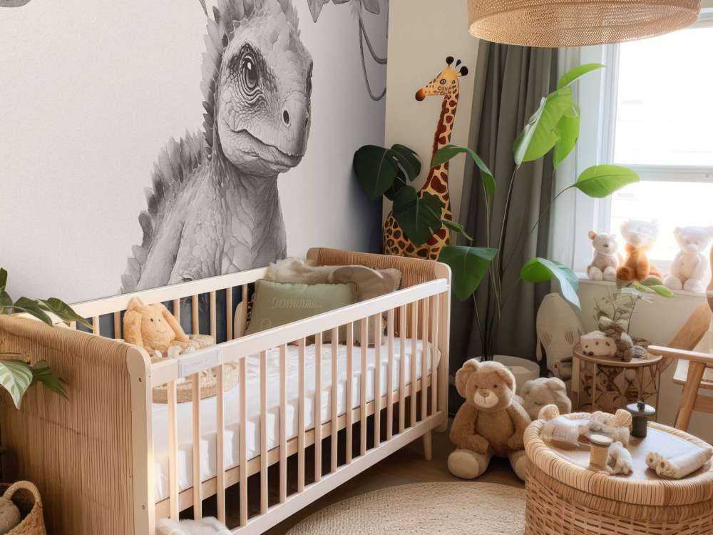 Baby ankylosaurus in de jungle beige