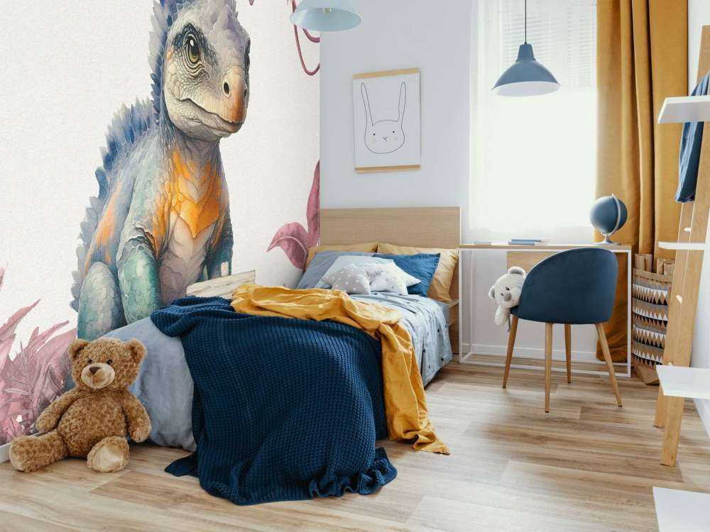 Baby ankylosaurus in de jungle roze