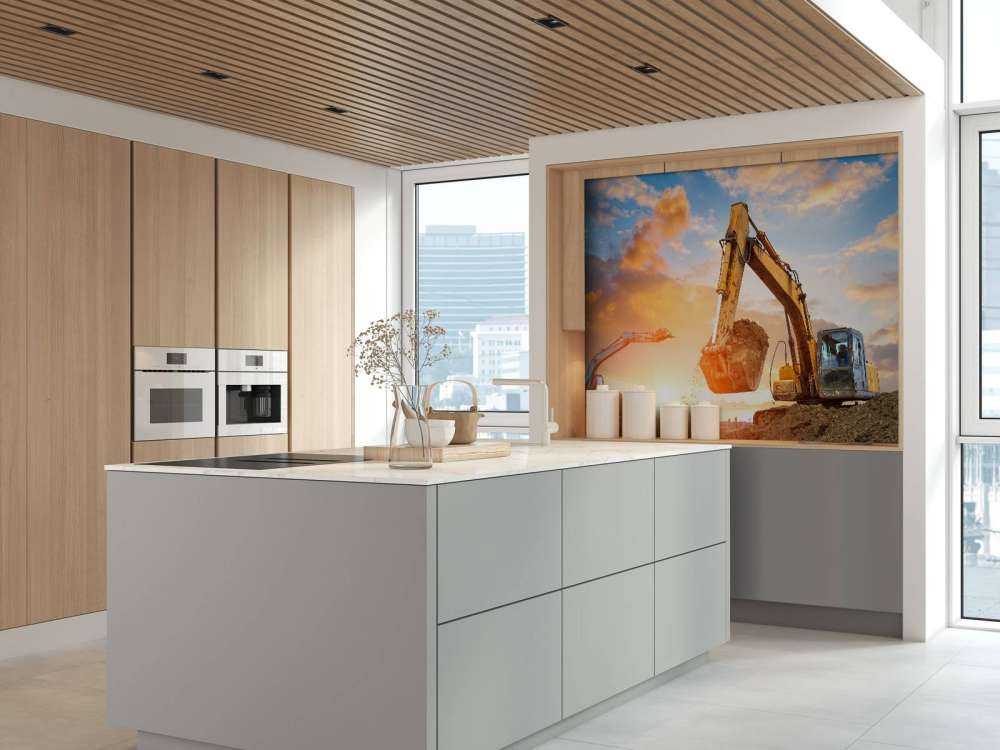 Graafmachines bij zonsondergang