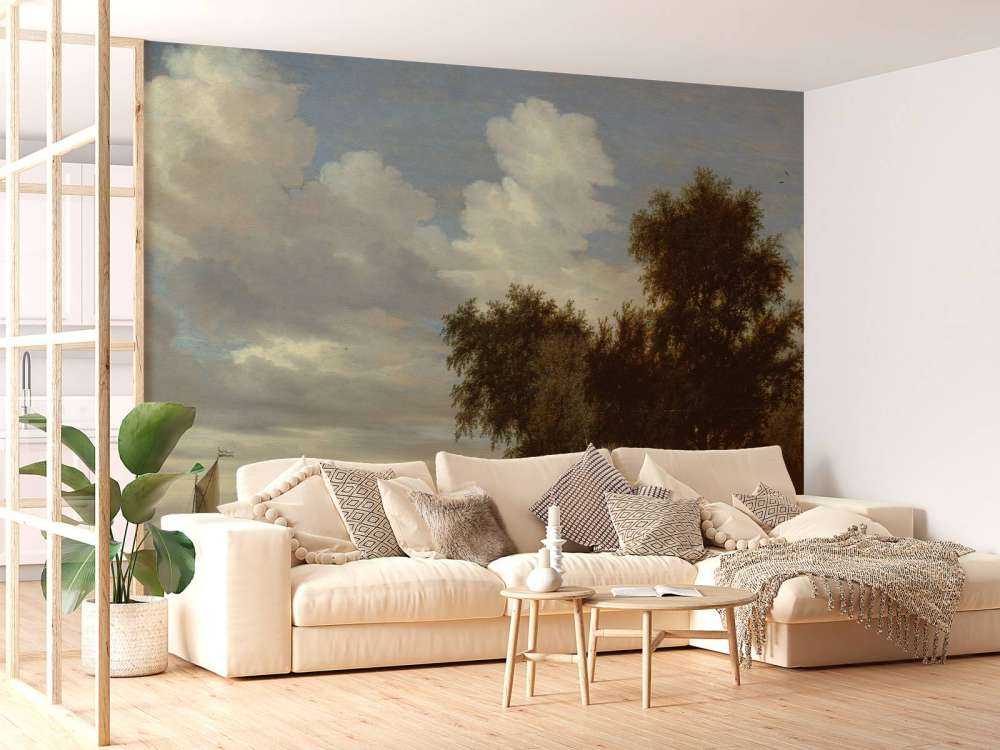 Rivierlandschap met een veerboot