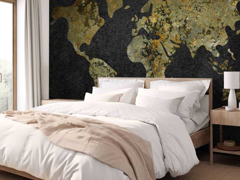 Wereldkaart met goud groene structuur