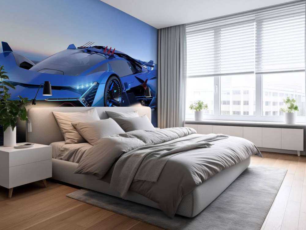 Blauwe hypercar in 3D