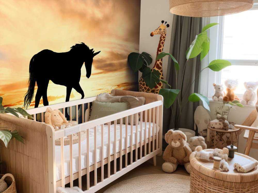 Unicorn silhouette bij zonsondergang