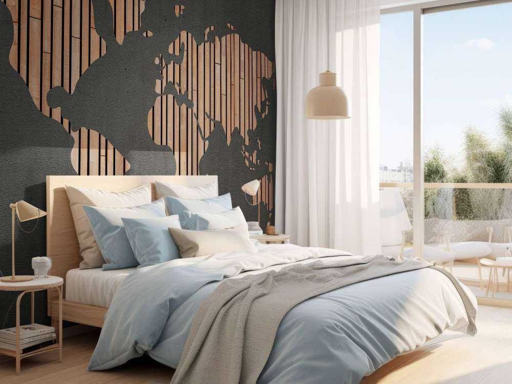 Wereldkaart met houten planken