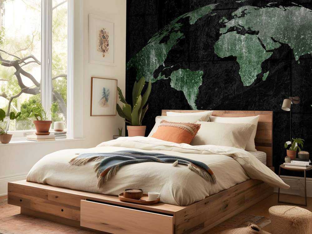 Groene wereldkaart op beton