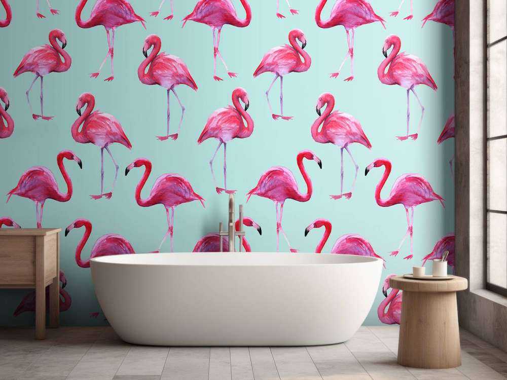 Flamingo print met een blauwe achtergrond