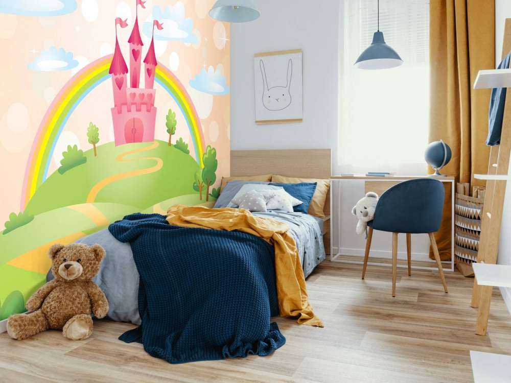 Sprookjeskasteel met een regenboog