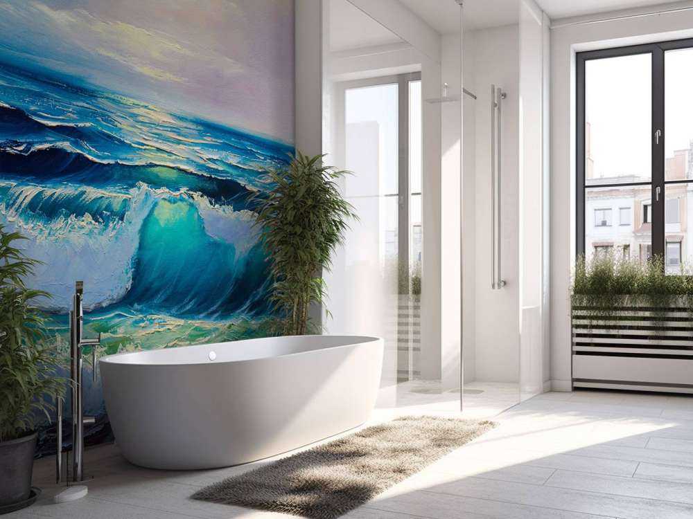 Olieverfschilderij van een heldere zee