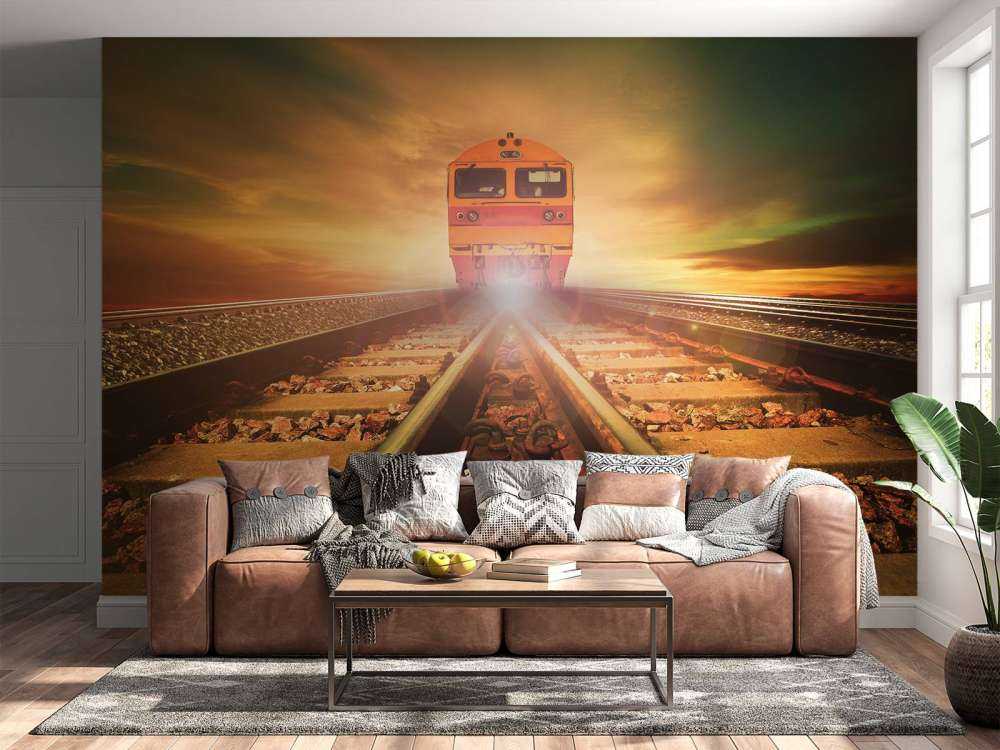 Trein bij zonsondergang