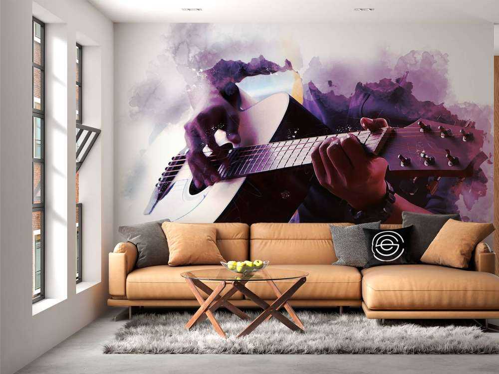 Gitaarspeler waterverf schilderij