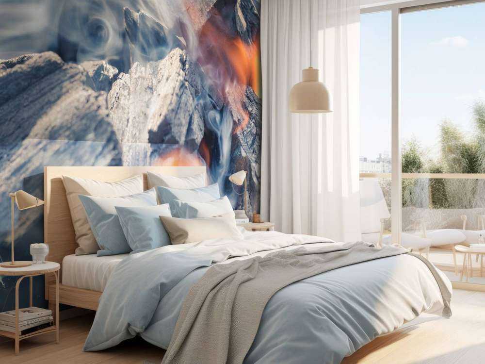 Brandend houtskool close-up