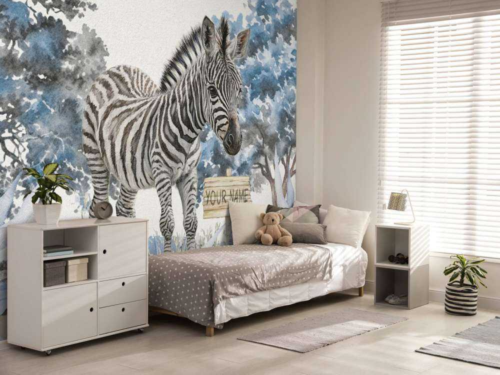Jonge zebra in de natuur blauw