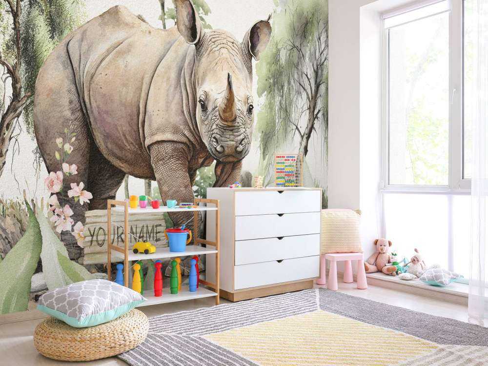 Baby neushoorn op de savanne