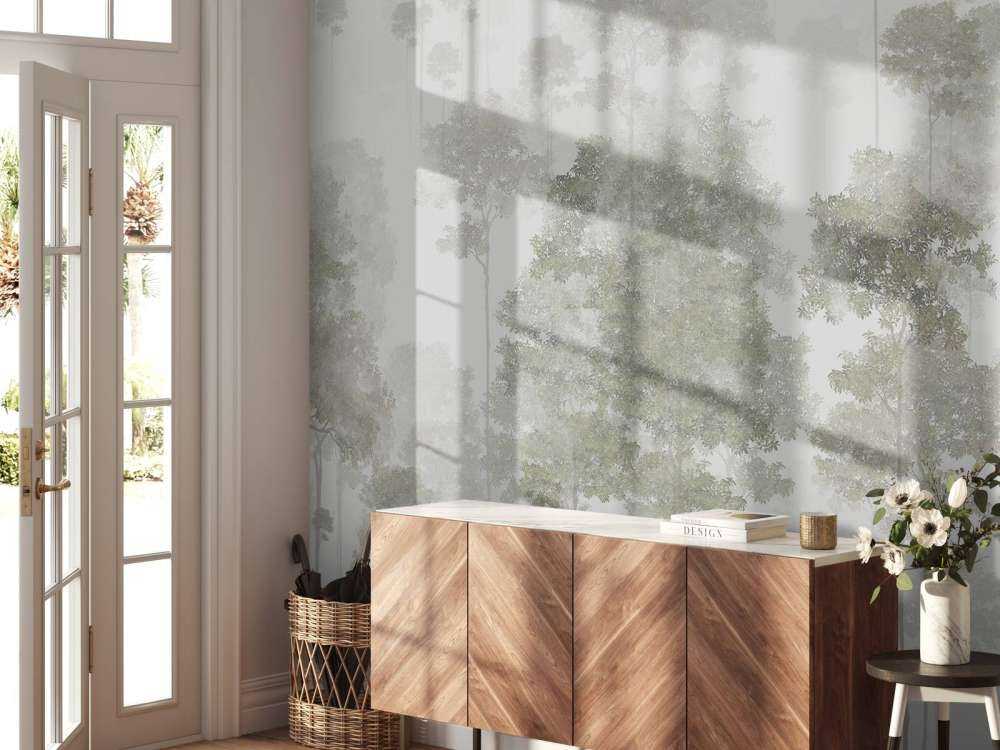 Getekend bos in de mist