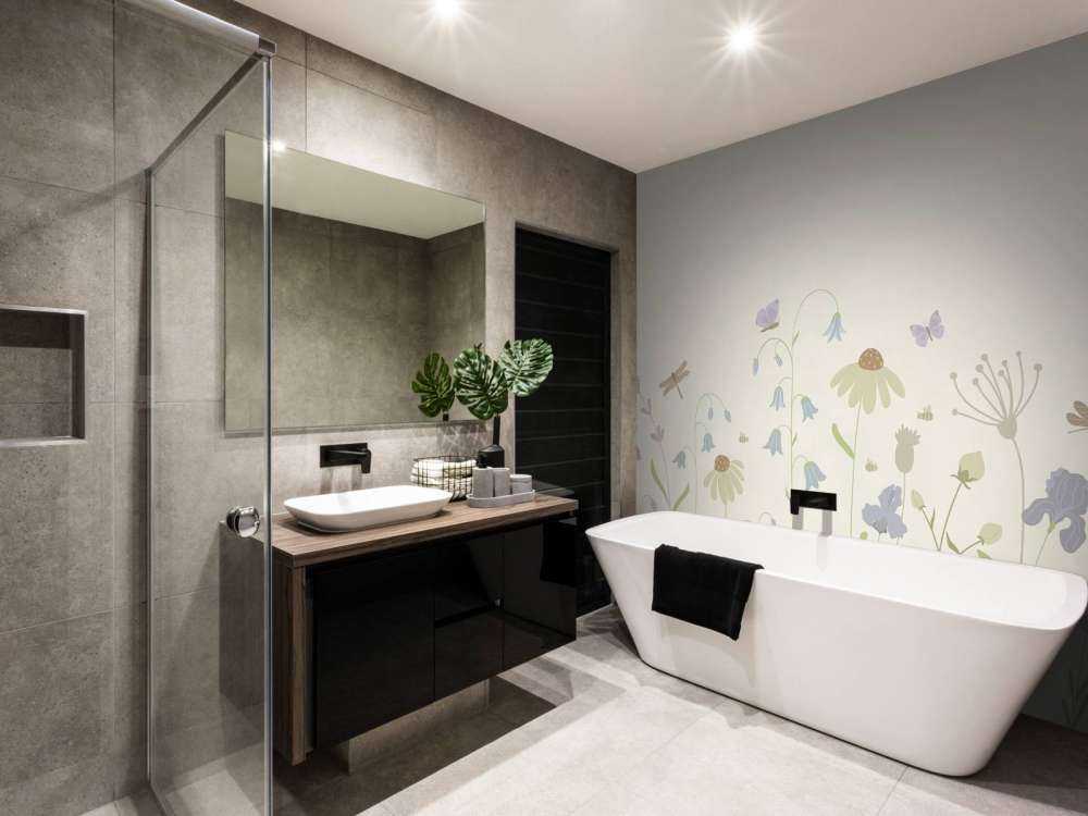Bloemenveld hoog met vlinders beige, oud roze, groen en lila