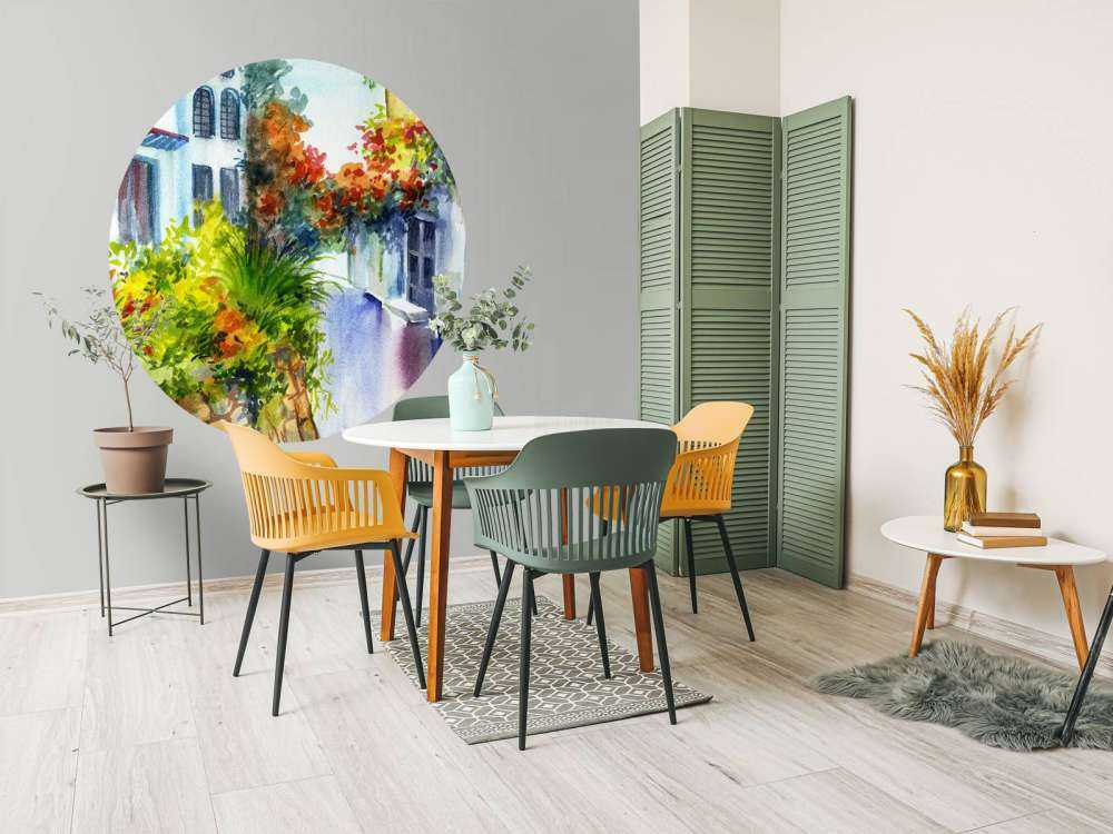 Waterverf bloemen en gebouwen