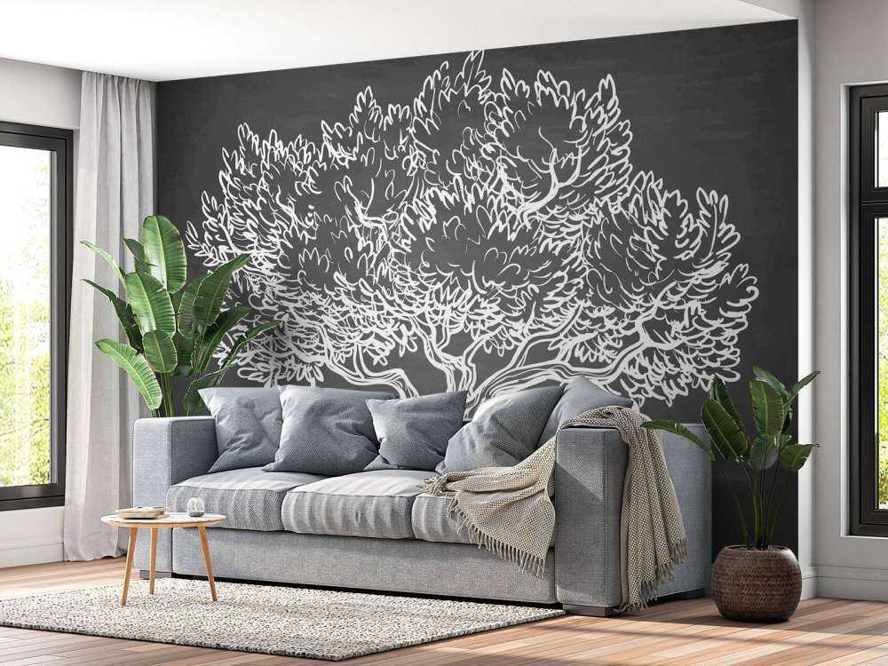 Krijttekening van een olijfboom